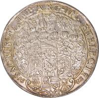 reverse of 1 1/2 Taler - Johann Georg (1628) coin with KM# 395 from German States. Inscription: SACRI:ROM: IMP:ARCHIM. ETELECT 16 / Z8