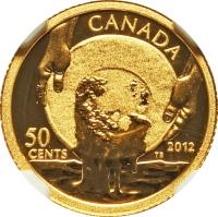 reverse of 50 Cents - Elizabeth II - 150th Anniversary of the Cariboo Gold Rush (2012) coin with KM# 1264 from Canada. Inscription: CANADA 50 CENTS 2012 TB