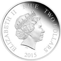 obverse of 2 Dollars - Elizabeth II - Disney Characters: Crazy in love (2015) coin from Niue. Inscription: ELIZABETH II NIUE 2 DOLLARS 2015