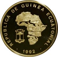 obverse of 15000 Francos - Endangered wildlife: Elephant (1992) coin with KM# 106 from Equatorial Guinea. Inscription: REPUBLICA DE GUINEA ECUATORIAL · 1992 ·