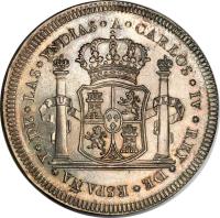 obverse of 8 Reales - Carlos IV - Carlos IV Proclamation (1789) coin with KM# Q28 from Mexico. Inscription: A CARLOS IV REY DE ESPANA Y DE LAS YNDIAS