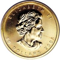 obverse of 50 Dollars - Elizabeth II (2005) coin from Canada. Inscription: ELIZABETH II 50 DOLLARS 2005