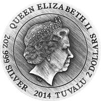 obverse of 2 Dollars - Elizabeth II - Gods of Olympus: Poseidon (2014) coin with KM# 264 from Tuvalu. Inscription: QUEEN ELIZABETH II 2oz 999 SILVER 2014 TUVALU 2 DOLLARS