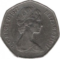 obverse of 50 New Pence - Elizabeth II - 2'nd Portrait (1969 - 1981) coin with KM# 913 from United Kingdom. Inscription: D.G.REG.F.D.1979 ELIZABETH II