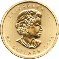 obverse of 50 Dollars - Elizabeth II - 4'th Portrait (2004 - 2011) coin from Canada. Inscription: ELIZABETH II 50 DOLLARS 2011