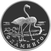 reverse of 1 Rouble - Red Data Book: Flamingo (1997) coin with Y# 611 from Russia. Inscription: ФЛАМИНГО