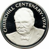 obverse of 25 Dollars - Elizabeth II - 100th Anniversary of Winston Churchill (1974) coin with KM# 10 from Cayman Islands. Inscription: CHURCHILL CENTENARY · 1974