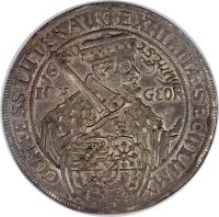 obverse of 2 Taler - Johann Georg I - 100th Anniversary of the Augsburg Confession (1630) coin with KM# 416 from German States. Inscription: CONFESS.LUT&RAUG.EXHIBITÆ.SECULUM 16 / 30 / 25 JUNY IOH / GEOR