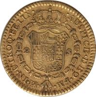 reverse of 2 Escudos - Carlos III (1785 - 1788) coin with KM# 130a from Mexico. Inscription: · Mo · IN · UTROQ · FELIX · · AUSPICE · DEO · FM · 2 S