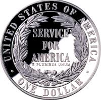 reverse of 1 Dollar - Corporation for National and Community Service (1996) coin with KM# 275 from United States. Inscription: UNITED STATES OF AMERICA SERVICE FOR AMERICA E PLURIBUS UNUM ONE DOLLAR