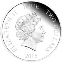 obverse of 2 Dollars - Elizabeth II - Disney Characters: Ariel (2015) coin from Niue. Inscription: ELIZABETH II NIUE TWO DOLLARS 2015