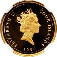 obverse of 5 Dollars - Elizabeth II - Christmas (1997) coin with KM# 923 from Cook Islands. Inscription: ELIZABETH II COOK ISLANDS RDM 1997