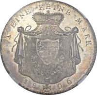 reverse of 1 Taler - Heinrich XIII (1806 - 1807) coin with KM# 93 from German States. Inscription: X EINE FEINE MARK 1806