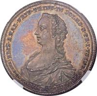 obverse of 1 Taler - Christian August - Death of Elizabeth Amelia (1748) coin with KM# 22 from German States. Inscription: ELIS.AMAL.FRID.PRINC.IN SOLMS.N.PR.I.YSENB. NAT(US).D.20 NOV 1714.DEN(ATUS).D.22 NOV.1748