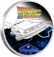 reverse of 1 Dollar - Elizabeth II - Back to the Future (2015) coin from Tuvalu. Inscription: BACK TI THE FUTURE TM 1OZ 999 SILVER