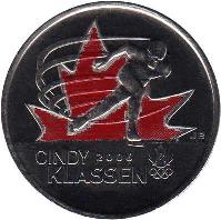 reverse of 25 Cents - Elizabeth II - 2010 Olympic Winter Games - Olympic Moments: Cindy Klassen (2009) coin with KM# 1065a from Canada. Inscription: CINDY 2006<br/>KLASSEN