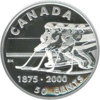 reverse of 50 Cents - Elizabeth II - Ice Hockey (2000) coin with KM# 385 from Canada. Inscription: CANADA<br/>1875-2000<br/>50 CENTS