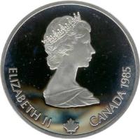 obverse of 20 Dollars - Elizabeth II - 1988 Calgary Olympics: Downhill Skier (1985) coin with KM# 145 from Canada. Inscription: ELIZABETH II CANADA 1985