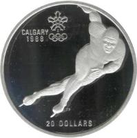 reverse of 20 Dollars - Elizabeth II - 1988 Calgary Olympics: Speed Skater (1985) coin with KM# 146 from Canada. Inscription: CALGARY<br/>1988<br/>20 DOLLARS