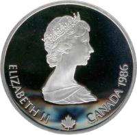 obverse of 20 Dollars - Elizabeth II - 1988 Calgary Olympics: Biathlon (1986) coin with KM# 147 from Canada. Inscription: ELIZABETH II CANADA 1986