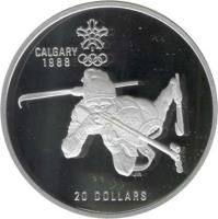 reverse of 20 Dollars - Elizabeth II - 1988 Calgary Olympics: Biathlon (1986) coin with KM# 147 from Canada. Inscription: CALGARY<br/>1988<br/>20 DOLLARS