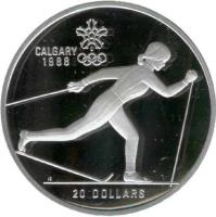 reverse of 20 Dollars - Elizabeth II - 1988 Calgary Olympics: Cross Country Skier (1986) coin with KM# 150 from Canada. Inscription: CALGARY<br/>1988<br/>20 DOLLARS