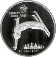 reverse of 20 Dollars - Elizabeth II - 1988 Calgary Olympics: Free Style Skier (1986) coin with KM# 151 from Canada. Inscription: CALGARY<br/>1988<br/>20 DOLLARS