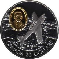 reverse of 20 Dollars - Elizabeth II - Aviation: de Havilland DHC-1 Chipmunk, Russell Bannock (1995) coin with KM# 272 from Canada. Inscription: CANADA 20 DOLLARS