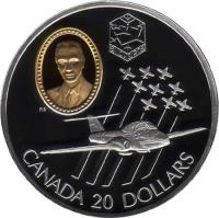 reverse of 20 Dollars - Elizabeth II - Aviation: Canadair CT-114 Tutor, Edward Higgins (1997) coin with KM# 298 from Canada. Inscription: CANADA 20 DOLLARS