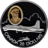 reverse of 20 Dollars - Elizabeth II - Aviation: Canadair CP-107 Argus, William S. Longhurst (1998) coin with KM# 329 from Canada. Inscription: CANADA 20 DOLLARS