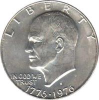 obverse of 1 Dollar - Eisenhower: Bicentennial (1976) coin with KM# 206a from United States. Inscription: LIBERTY<br/>IN GOD WE<br/>TRUST<br/>1776-1976