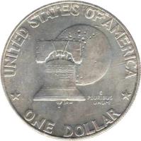 reverse of 1 Dollar - Eisenhower: Bicentennial (1976) coin with KM# 206a from United States. Inscription: UNITED STATES OF AMERICA<br/>E<br/>PLURIBUS<br/>UNUM<br/>ONE DOLLAR