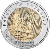 reverse of 5 Złotych - Discover Poland: Poznań Town Hall (2015) coin with Y# 927 from Poland. Inscription: RATUSZ W POZNANIU