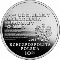 obverse of 10 Złotych - 50th Anniversary of the Letter of Reconciliation of the Polish Bishops to the German Bishops (2015) coin with Y# 928 from Poland. Inscription: 