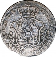 obverse of 2 Groschen - Stanisław II August (1766 - 1786) coin with KM# 184 from Polish–Lithuanian Commonwealth. Inscription: STANISLAUS AUG · D · G · REX POL · M · D · L ·