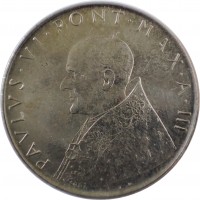 obverse of 100 Lire - Paul VI (1963 - 1965) coin with KM# 82 from Vatican City. Inscription: PAVLVS · VI · PONT · MAX · A · III J.P