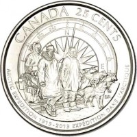 reverse of 25 Cents - Elizabeth II - 100th Anniversary of the First Canadian Arctic Expedition (2013) coin with KM# 1547 from Canada. Inscription: CANADA 25 CENTS ARCTIC EXPEDITION 1913-2013 EXPEDITION DANS L'ARCTIQUE