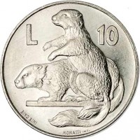 reverse of 10 Lire - Animals: Marmot (1975) coin with KM# 43 from San Marino. Inscription: L 10