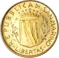 obverse of 200 Lire - FAO (1981) coin with KM# 123 from San Marino. Inscription: REPUBBLICA DI SAN MARINO LIBERTAS