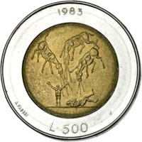 reverse of 500 Lire - Nuclear War Threat (1983) coin with KM# 153 from San Marino. Inscription: 1983 L. 500