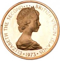 obverse of 1 Cent - Elizabeth II - 2'nd Portrait (1973 - 1984) coin with KM# 1 from British Virgin Islands. Inscription: ELIZABETH THE SECOND · · · BRITISH VIRGIN ISLANDS · 1973 ·