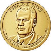 obverse of 1 Dollar - Gerald Ford (2016) coin with KM# 620 from United States. Inscription: GERALD R. FORD IN GOD WE TRUST 38th PRESIDENT 1974–1977