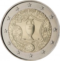 obverse of 2 Euro - 2016 UEFA European Championship (2016) coin from France. Inscription: UEFA EURO 2016 FRANCE RF