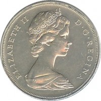 obverse of 1 Dollar - Elizabeth II - 100th Anniversary to Accession of British Columbia (1971) coin with KM# 79 from Canada. Inscription: ELIZABETH II D · G · REGINA