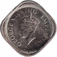 obverse of 2 Annas - George VI (1939 - 1941) coin with KM# 541 from India. Inscription: GEORGE VI KING EMPEROR