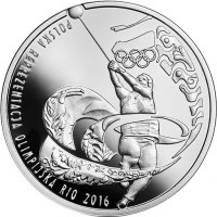 reverse of 10 Złotych - Polish Olympic Team in Rio de Janeiro 2016 (2016) coin with Y# 956 from Poland. Inscription: POLSKA REPREZENTACJA OLIMPIJSKA RIO 2016