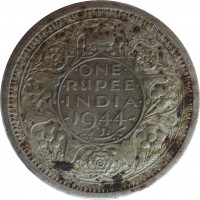 reverse of 1 Rupee - George VI (1942 - 1945) coin with KM# 557 from India. Inscription: ONE RUPEE INDIA 1944 یک روپیہ