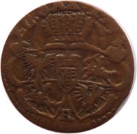 reverse of 1 Solidus - August III (1749 - 1755) coin with KM# 145 from Polish–Lithuanian Commonwealth. Inscription: EL. SAX. 1754 H