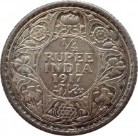 reverse of 1/4 Rupee - George V (1912 - 1936) coin with KM# 518 from India. Inscription: 1/4 RUPEE INDIA 1936 چار آنہ