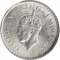 obverse of 1 Rupee - George VI (1939 - 1943) coin with KM# 556 from India. Inscription: GEORGE VI KING EMPEROR